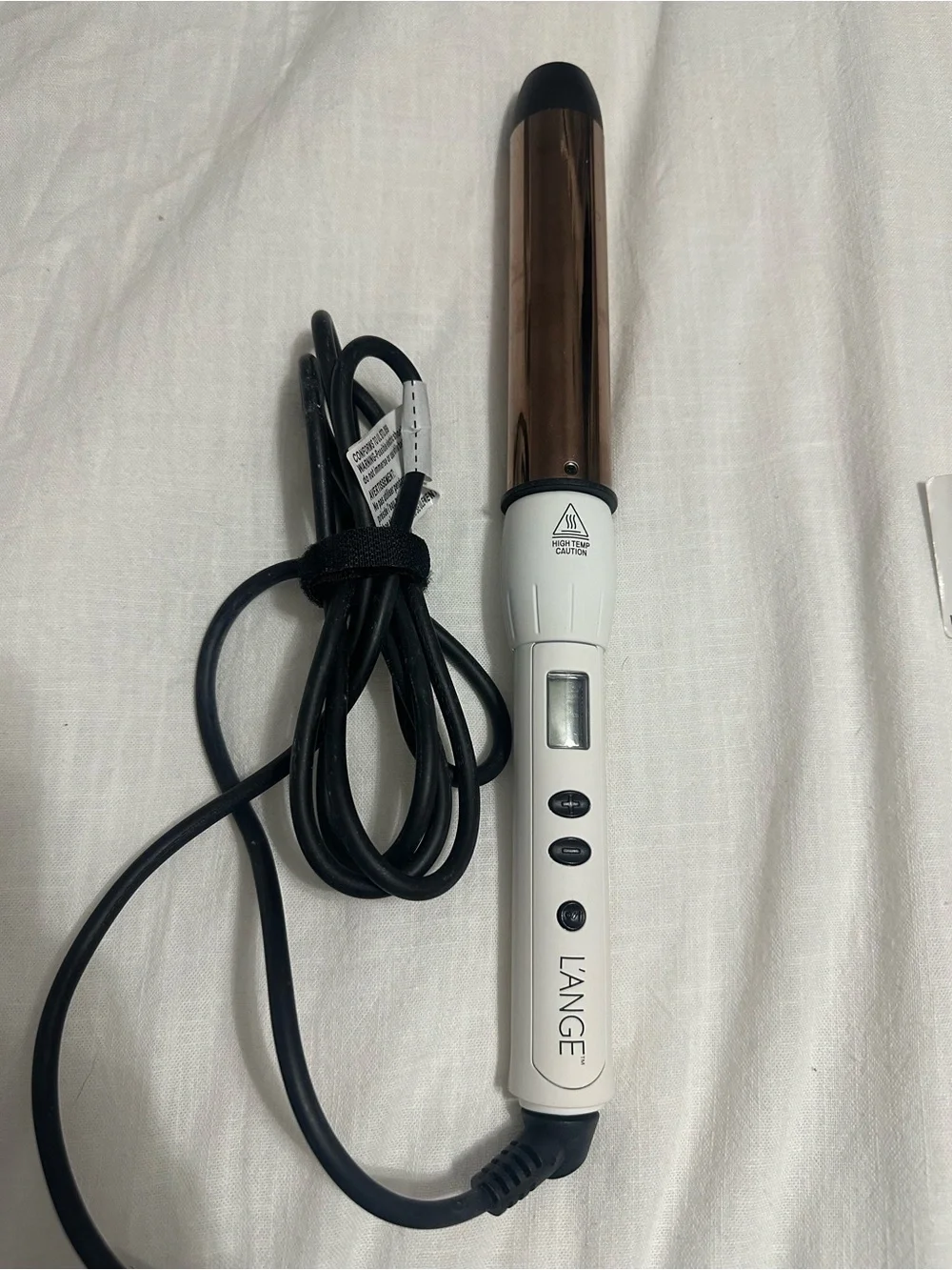 Lange White and Rose Gold Curling Wand with Digital Controls